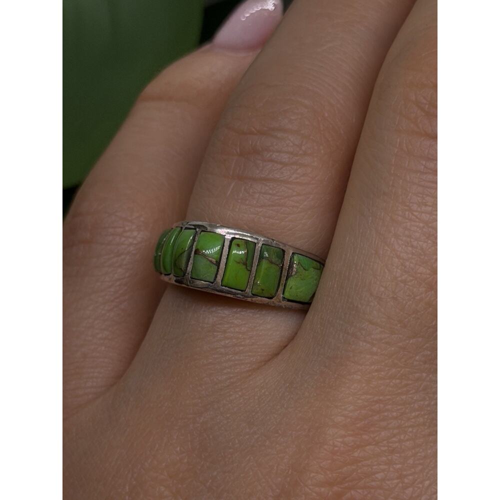 Vintage 925 Sterling Silver Green Turquoise Ring Size 7 - Picture 6 of 9
